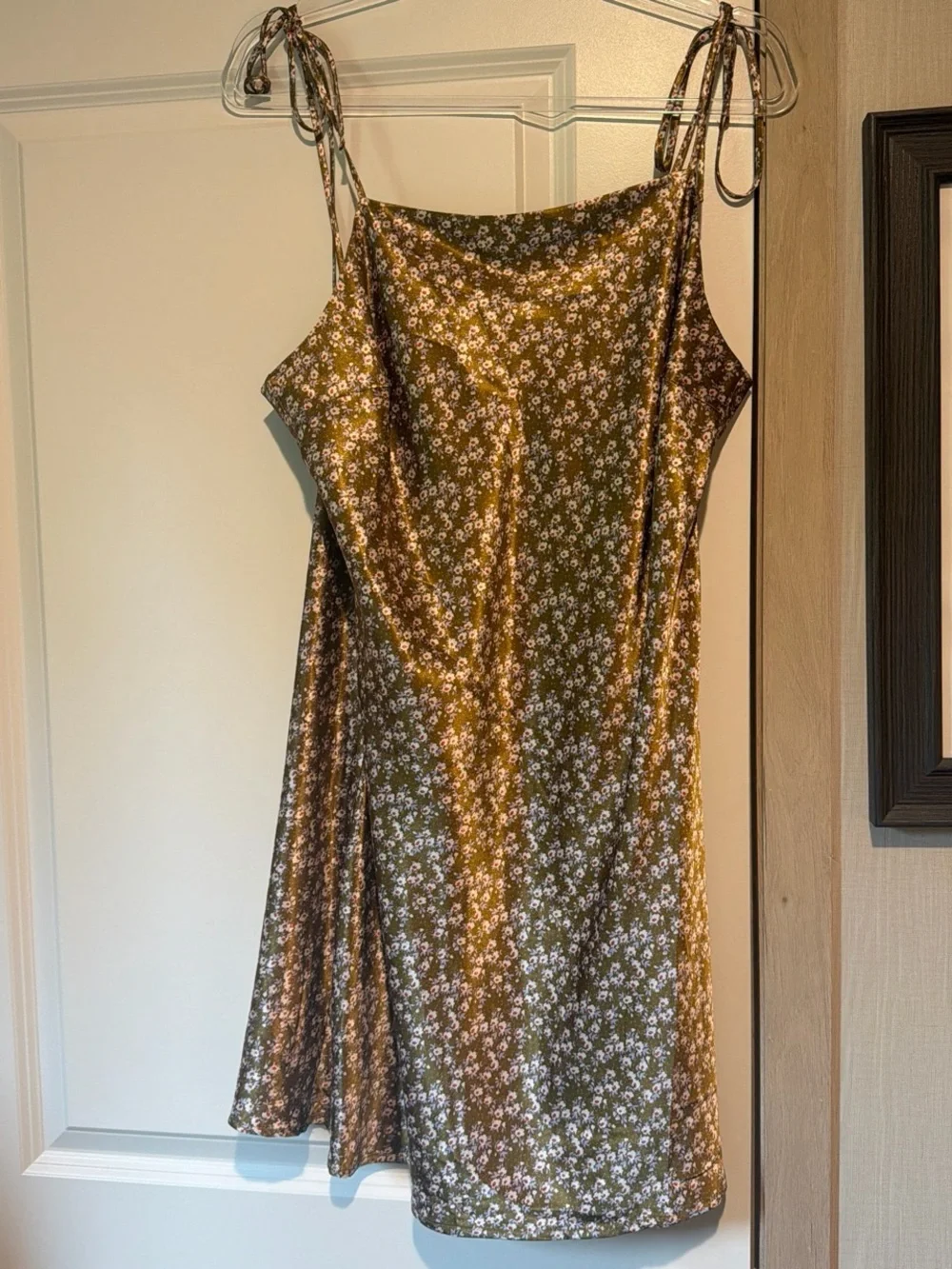Olive Green Floral Slip Dress with Tie Straps
